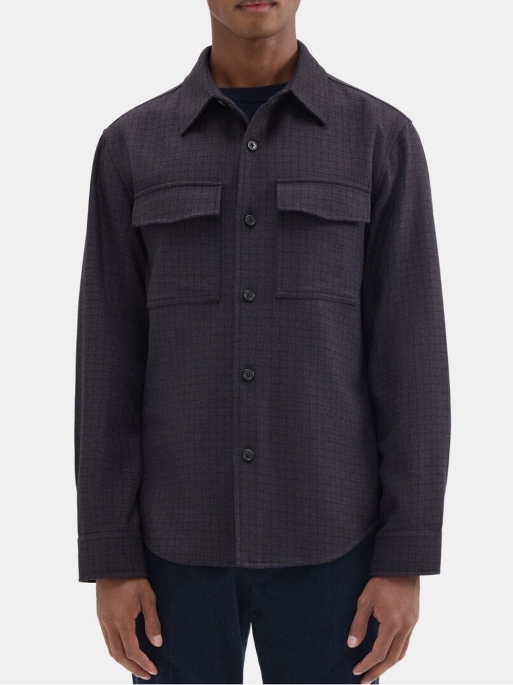 Theory Garvin Ansedonia Shirt Jacket Recycled Italian Wool Blend Flannel Check M